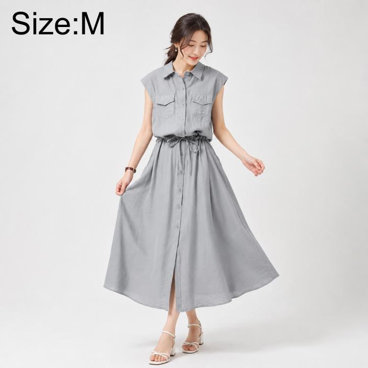 Elegant Sleeveless Lapel Summer Women Dress, M, L, XL, 2XL