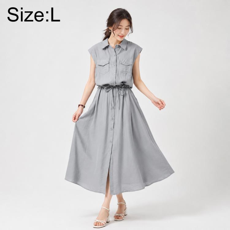 Elegant Sleeveless Lapel Summer Women Dress, M, L, XL, 2XL