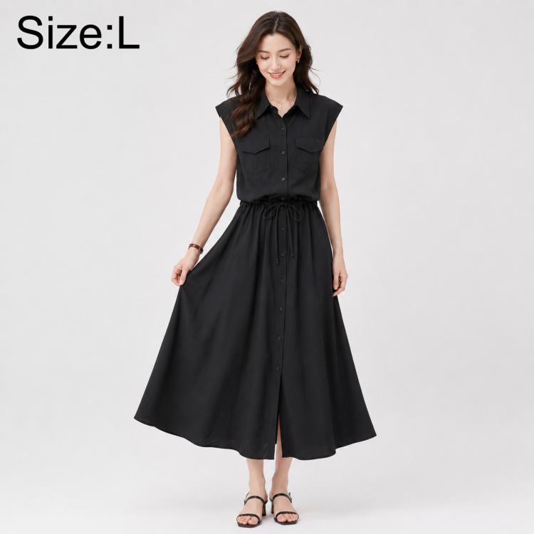 Elegant Sleeveless Lapel Summer Women Dress, M, L, XL, 2XL