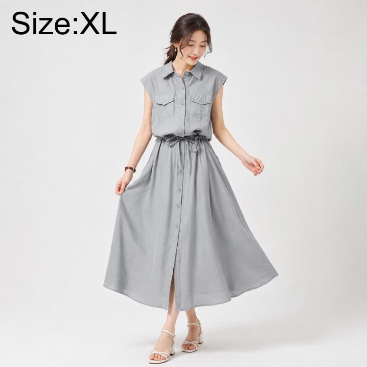 Elegant Sleeveless Lapel Summer Women Dress, M, L, XL, 2XL