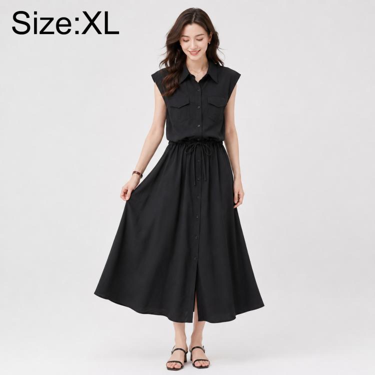 Elegant Sleeveless Lapel Summer Women Dress, M, L, XL, 2XL