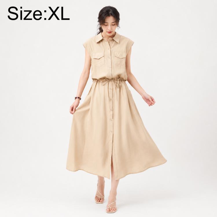 Elegant Sleeveless Lapel Summer Women Dress, M, L, XL, 2XL