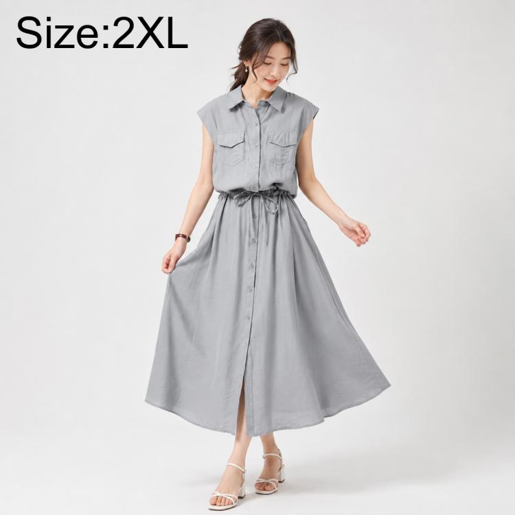 Elegant Sleeveless Lapel Summer Women Dress, M, L, XL, 2XL