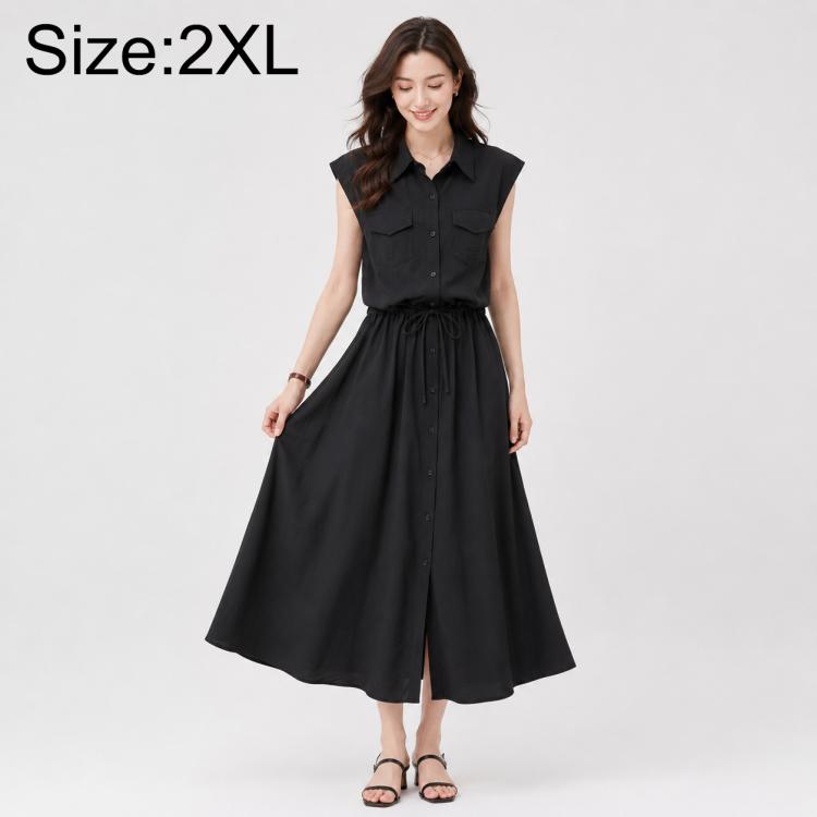 Elegant Sleeveless Lapel Summer Women Dress, M, L, XL, 2XL