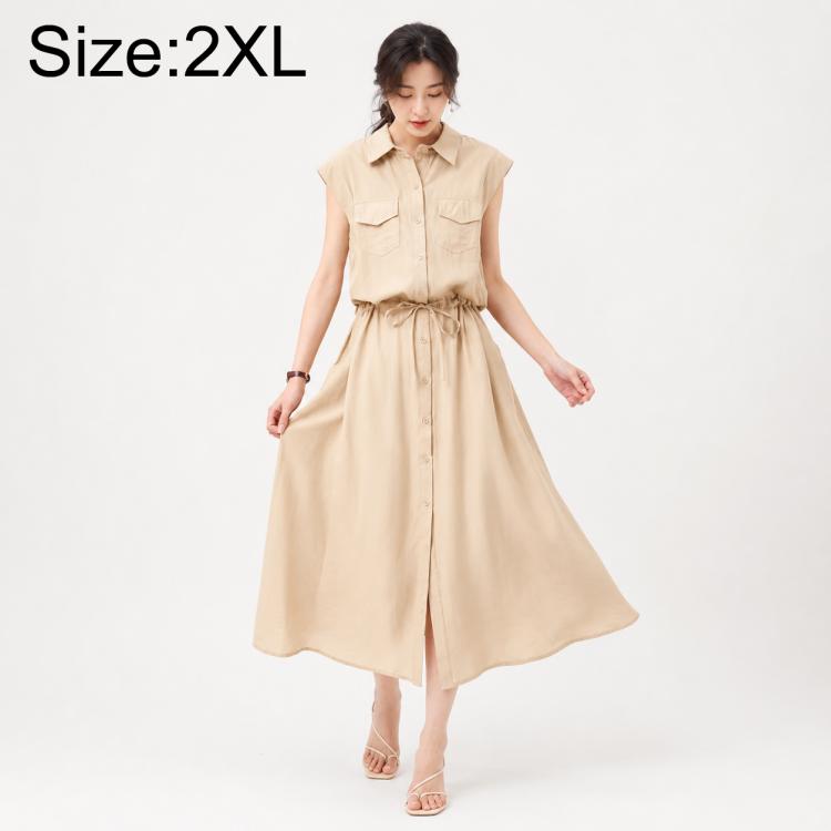 Elegant Sleeveless Lapel Summer Women Dress, M, L, XL, 2XL