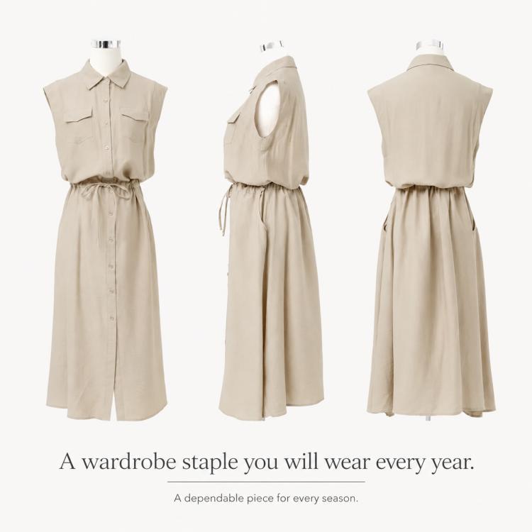Elegant Sleeveless Lapel Summer Women Dress, M, L, XL, 2XL