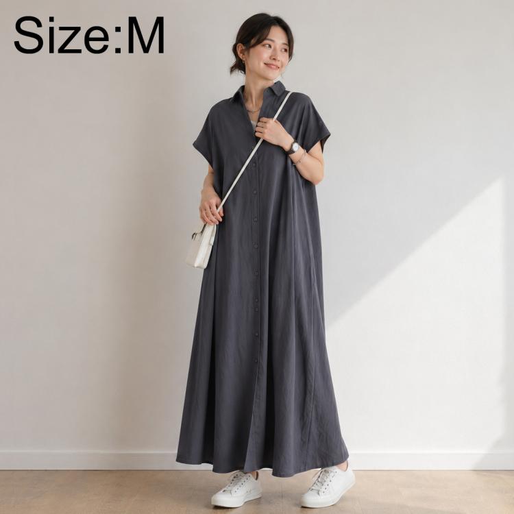 Short Sleeve Casual Short Sleeve Lapel Shirt Dress, S, M, L, XL, 2XL