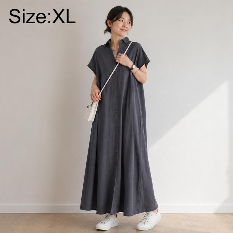 Short Sleeve Casual Short Sleeve Lapel Shirt Dress, S, M, L, XL, 2XL