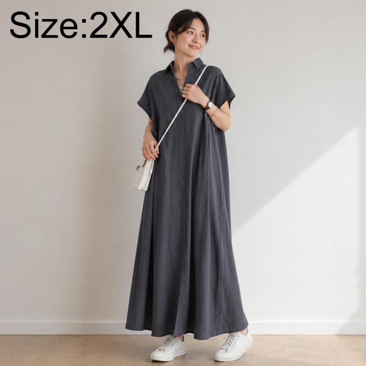 Short Sleeve Casual Short Sleeve Lapel Shirt Dress, S, M, L, XL, 2XL