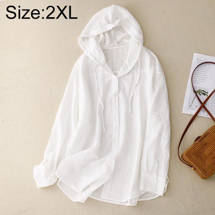 Lightweight Long Sleeve Hooded Linen Sun Protection Coat, M, L, XL, 2XL