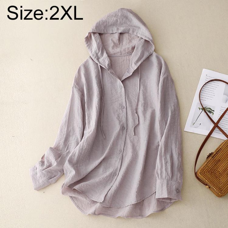 Lightweight Long Sleeve Hooded Linen Sun Protection Coat, M, L, XL, 2XL