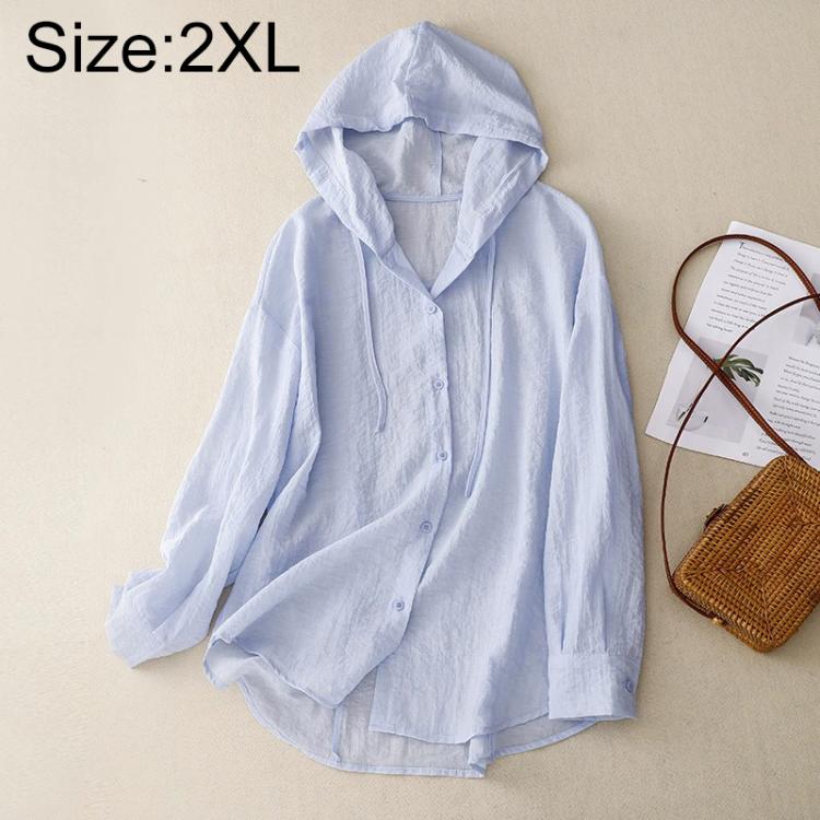 Lightweight Long Sleeve Hooded Linen Sun Protection Coat, M, L, XL, 2XL