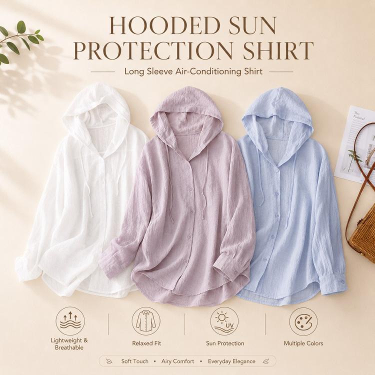 Lightweight Long Sleeve Hooded Linen Sun Protection Coat, M, L, XL, 2XL