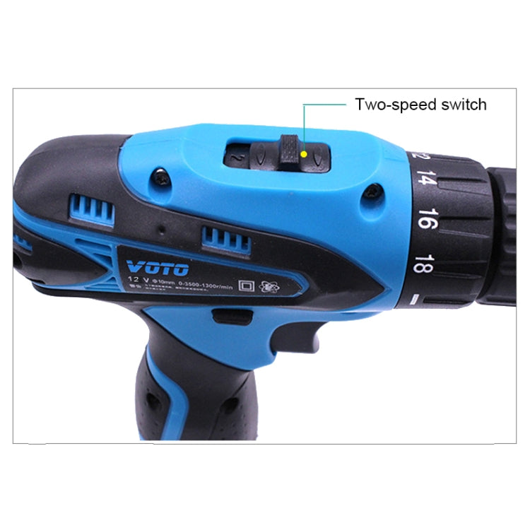 VOTO 12V Stepless Speed Regulation Rechargeable Hand Drill Set Electric Drill Power Tools with LED Light, AC 220V, US Plug, Random Color Delivery, 12V Dual Speed Paper Box Package