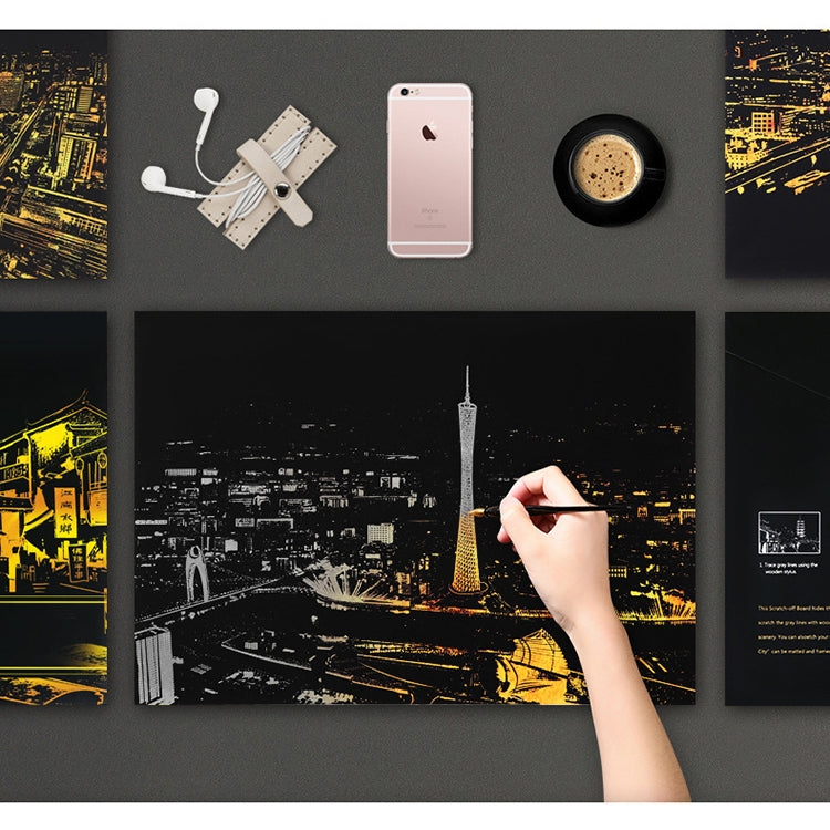 Bright City DIY Drawing Picture Wall Painting Scratch Card Golden Night View Paint Arts Paper Hand Painted Home Decoration Creative Handmade Gifts, Size:41*28.7cm, Panorama London, Panorama Paris, Dubai
