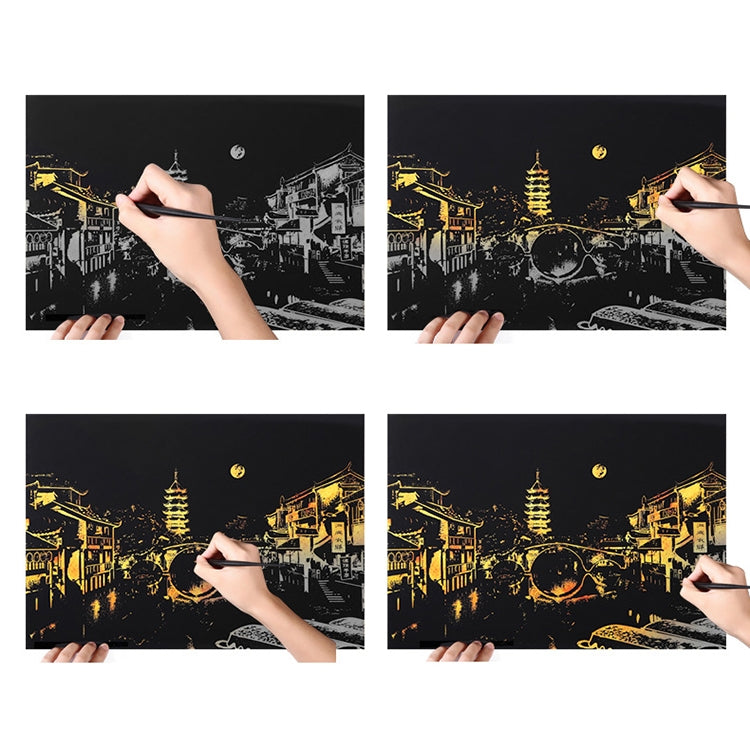 Bright City DIY Drawing Picture Wall Painting Scratch Card Golden Night View Paint Arts Paper Hand Painted Home Decoration Creative Handmade Gifts, Size:41*28.7cm, Panorama London, Panorama Paris, Dubai