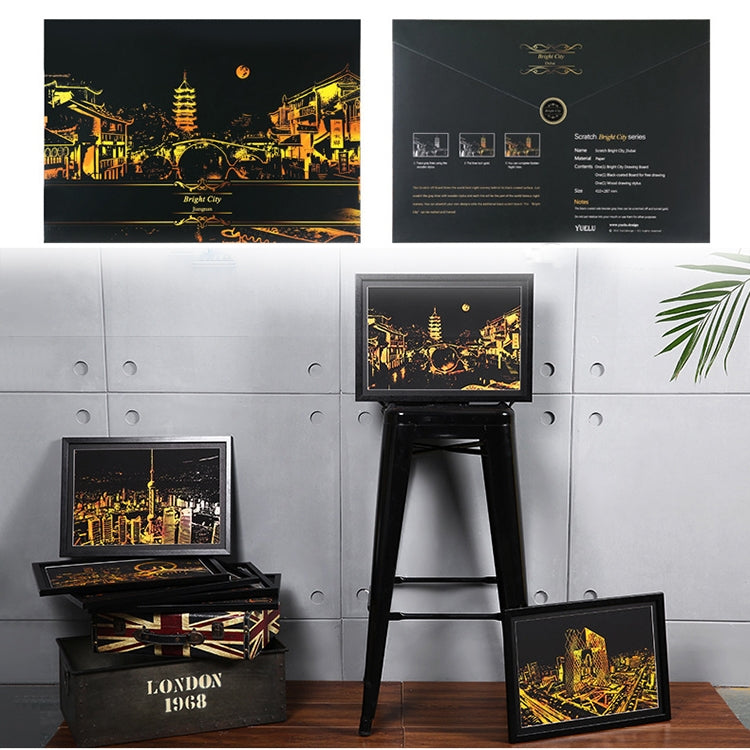 Bright City DIY Drawing Picture Wall Painting Scratch Card Golden Night View Paint Arts Paper Hand Painted Home Decoration Creative Handmade Gifts, Size:41*28.7cm, Panorama London, Panorama Paris, Dubai