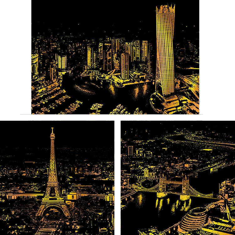 Bright City DIY Drawing Picture Wall Painting Scratch Card Golden Night View Paint Arts Paper Hand Painted Home Decoration Creative Handmade Gifts, Size:41*28.7cm, Panorama London, Panorama Paris, Dubai