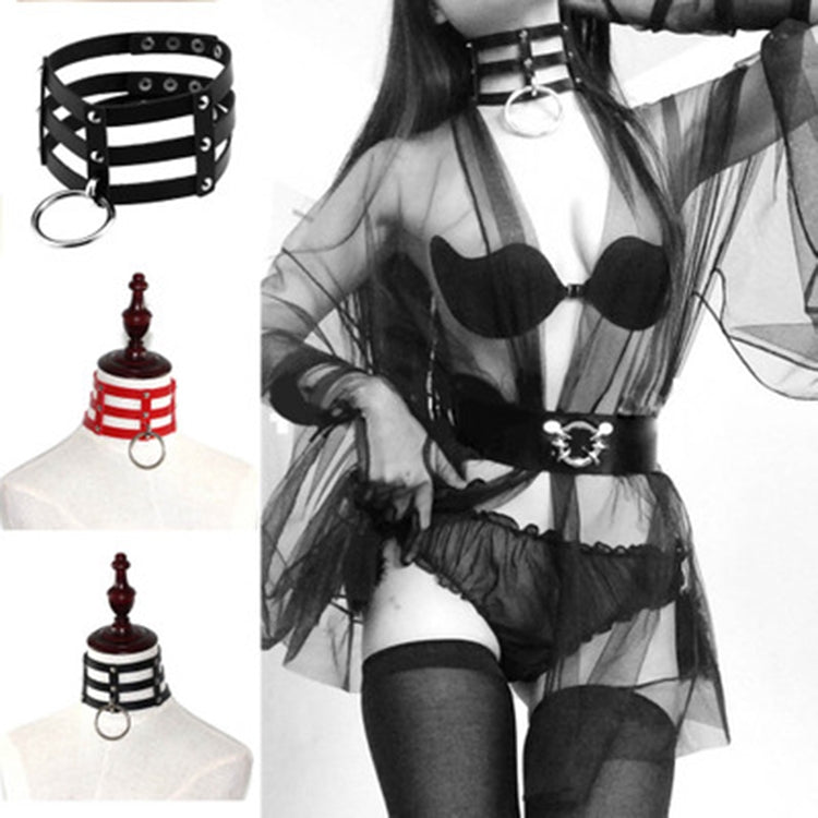 Harajuku Fashion Punk Gothic Rivets Collar Hand 3-rows Caged Leather Collar Necklace, (Gold), (Baby Blue+White+Baby Blue), (Red+White+Green), (Dark Blue+White+Red), (Red+White+Red), (White), (Dark Blue+Yellow+Green), (Magenta)                          ...