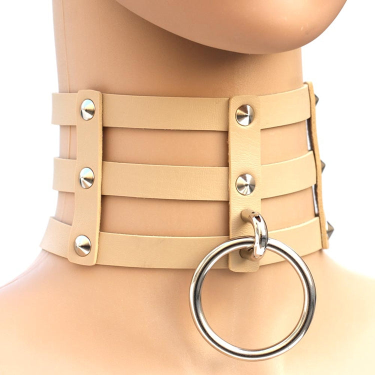 Harajuku Fashion Punk Gothic Rivets Collar Hand 3-rows Caged Leather Collar Necklace, (Gold), (Baby Blue+White+Baby Blue), (Red+White+Green), (Dark Blue+White+Red), (Red+White+Red), (White), (Dark Blue+Yellow+Green), (Magenta)                          ...