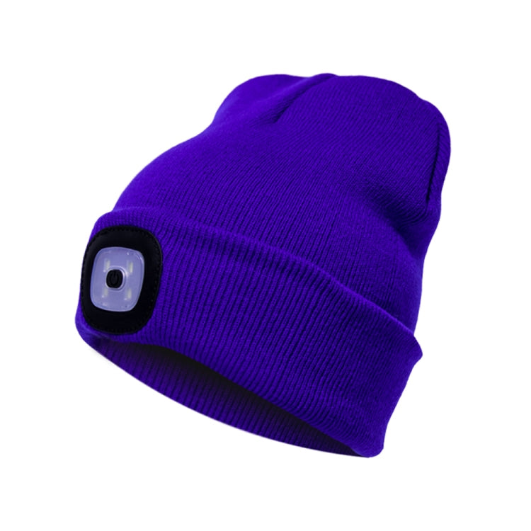 Unisex Warm Winter Polyacrylonitrile Knit Hat Adult Head Cap with 4 LED Lights, USB Type