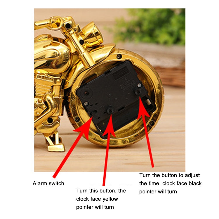 Cartoon Motorcycle Alarm Clock Bedroom Plastic Pointer Alarm Clock, Size: 23*13*6cm, Black, Gold, Black, Gold, Gold, Red
