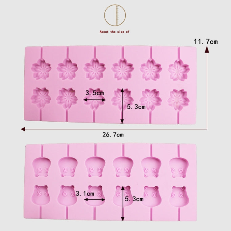 12-Capacity DIY Silicone Chocolate Molds(Lollipop Shape), Cherry Blossoms Shape, Cow Shape, Lollipop Shape