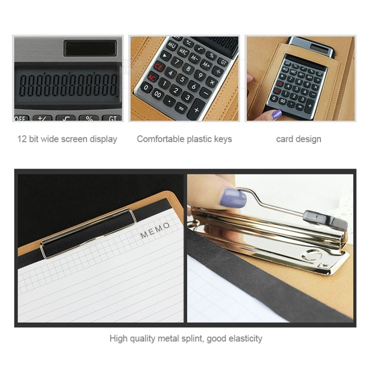 Office Supplies Business Style Leather Document Folder with 30-pages A4 Note Pad & Calculator