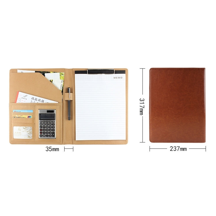 Office Supplies Business Style Leather Document Folder with 30-pages A4 Note Pad & Calculator