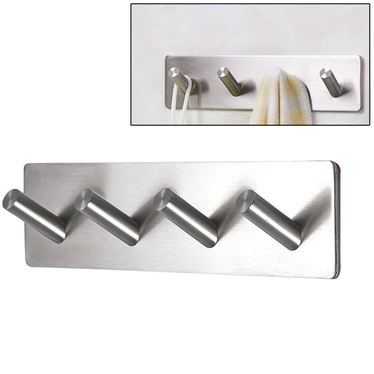 Stainless Steel Four Oblique Row Hook Bathroom Non-perforated Storage Clothes Rack, Four Oblique Row Hook