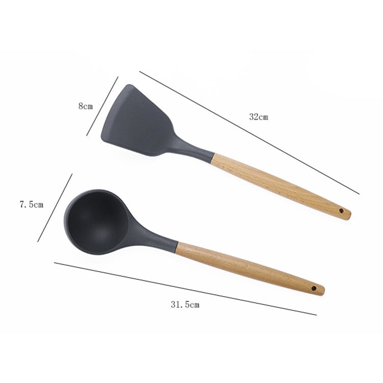 kn020 11 in 1 Wooden Handle Silicone Non-stick Spatula Spoon Kitchen Tool Set, 11 in 1
