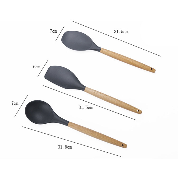 kn020 11 in 1 Wooden Handle Silicone Non-stick Spatula Spoon Kitchen Tool Set, 11 in 1