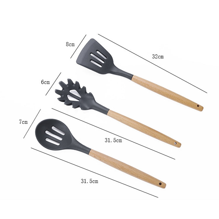 kn020 11 in 1 Wooden Handle Silicone Non-stick Spatula Spoon Kitchen Tool Set, 11 in 1