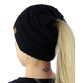 CC Letter Ponytail Cap Knitting Hat for Ladies, Black, Grey, Magenta, Black+Grey, Red, Baby Blue, White, Wine Red, Brown