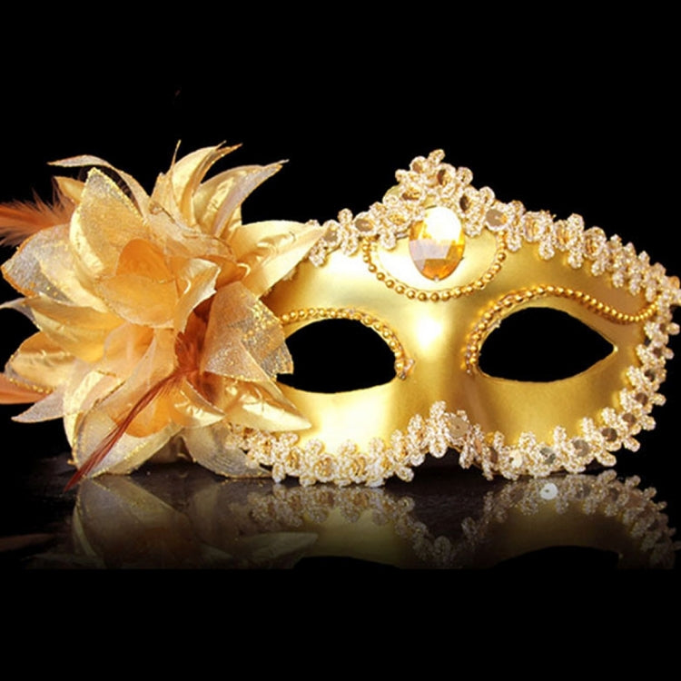 Halloween Masquerade Party Dance Plating Side Flower Feather Venice Princess Mask, Flower Feather