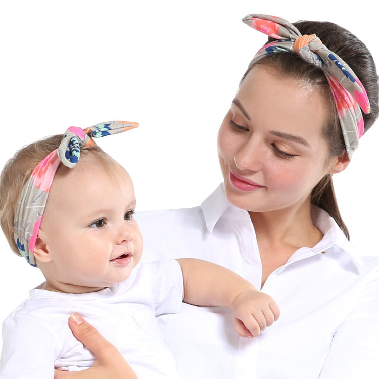 2 in 1 Printed Rabbit Ear Mom Baby Hair Band Set, HC6404A, HC6404B, HC6404C, HC6404D, HC6404E, HC6404F