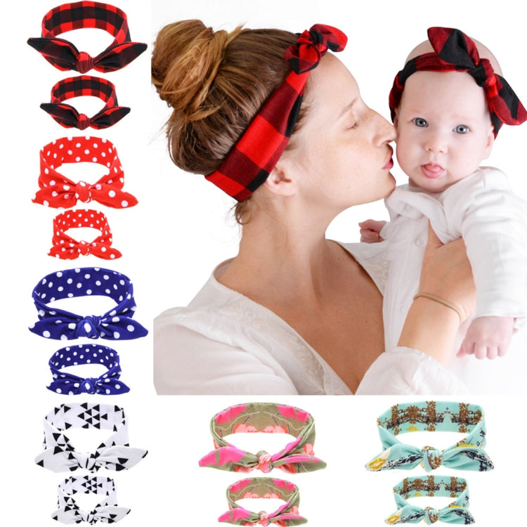 2 in 1 Printed Rabbit Ear Mom Baby Hair Band Set, HC6404A, HC6404B, HC6404C, HC6404D, HC6404E, HC6404F