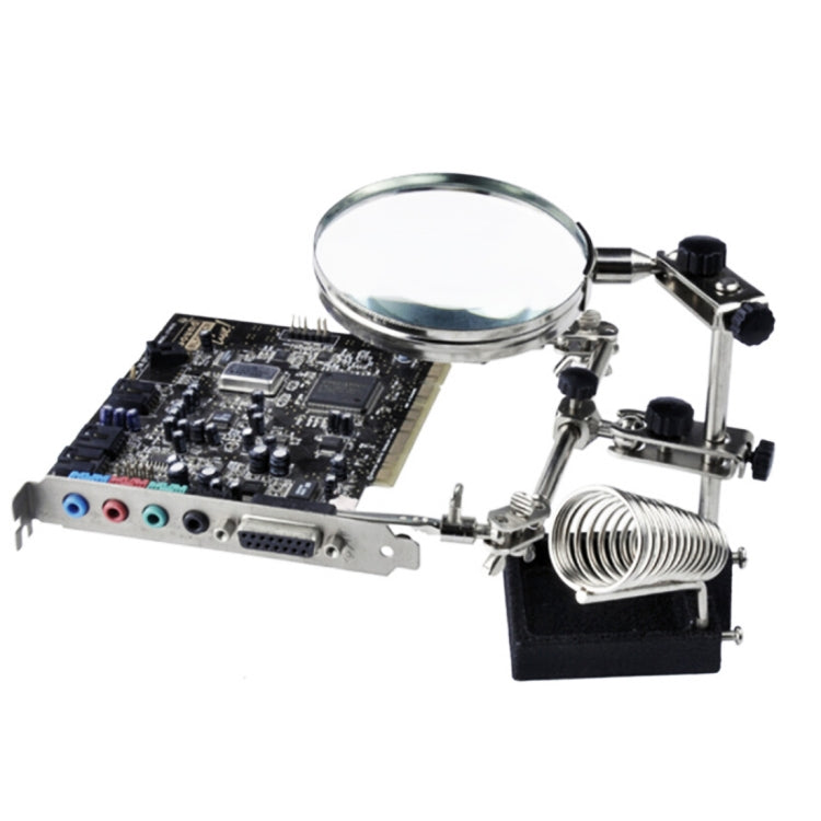 90mm Diameter 5X Multifunction Spring Iron Stand with Magnifying Glass, 5X