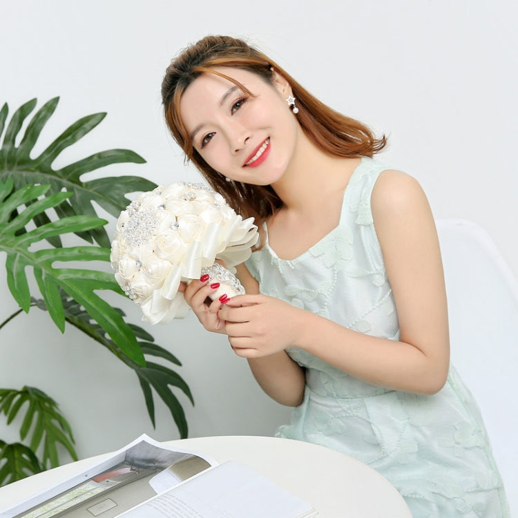Wedding Holding Pearl Diamond Flowers Bridal Bouquet Accessories Bridesmaid Rhinestone Party Wedding Decoration Supplies, Diameter: 20cm, D453, D453 Milk White + White, D453 Milk White