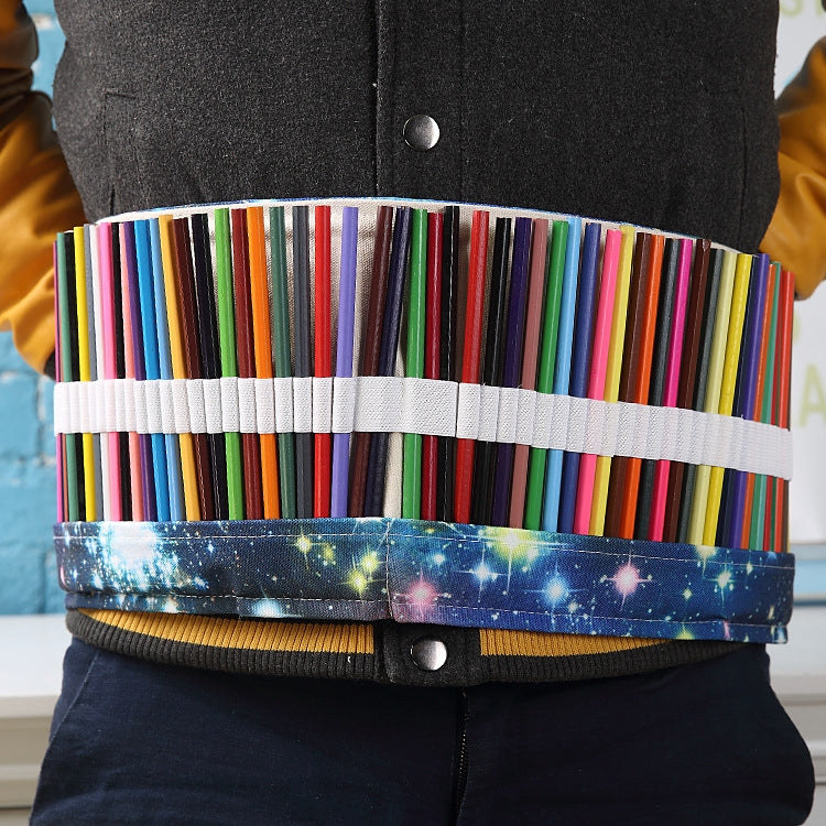 36 Slots Cosmic Galaxy Print Pen Bag Canvas Pencil Wrap Curtain Roll Up Pencil Case Stationery Pouch, 36 Slots