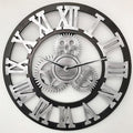 Retro Wooden Round Single-sided Gear Clock Rome Number Wall Clock, Diameter: 35cm, Rome Number 35cm, Rome Number  35cm