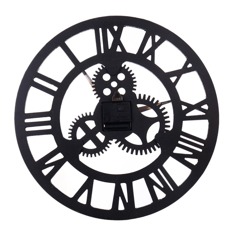 Retro Wooden Round Single-sided Gear Clock Rome Number Wall Clock, Diameter: 35cm, Rome Number 35cm, Rome Number  35cm