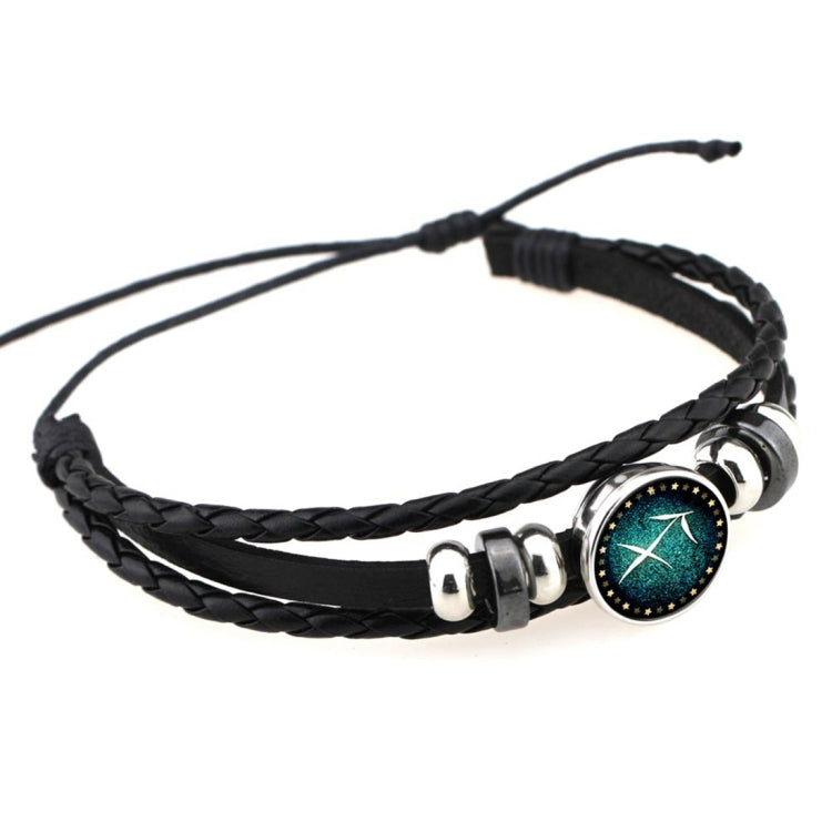European and American Hand-knitted Beaded Retro DIY Bracelet Constellation Leather Punk Fashion Bracelet, Sagittarius, Pisces, Cancer, Aries, Scorpion, Capricorn, Virgo, Leo, Libra, Gemini, Taurus, Aquarius