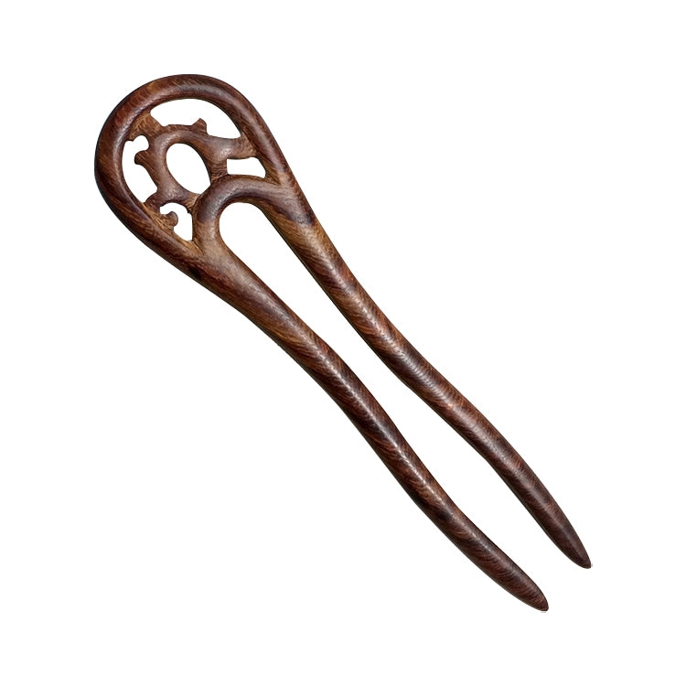 Classical sandalwood tassel hairpin-U-shaped Carving + Gift Box, Gift Box Colors Are Random, U-shaped Carving Red