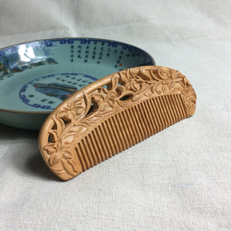 Fragrant Sultry Orchid Mahogany Comb Double-sided Carved Wooden Comb + Gift Box, Gift Box Colors Are Random, 2