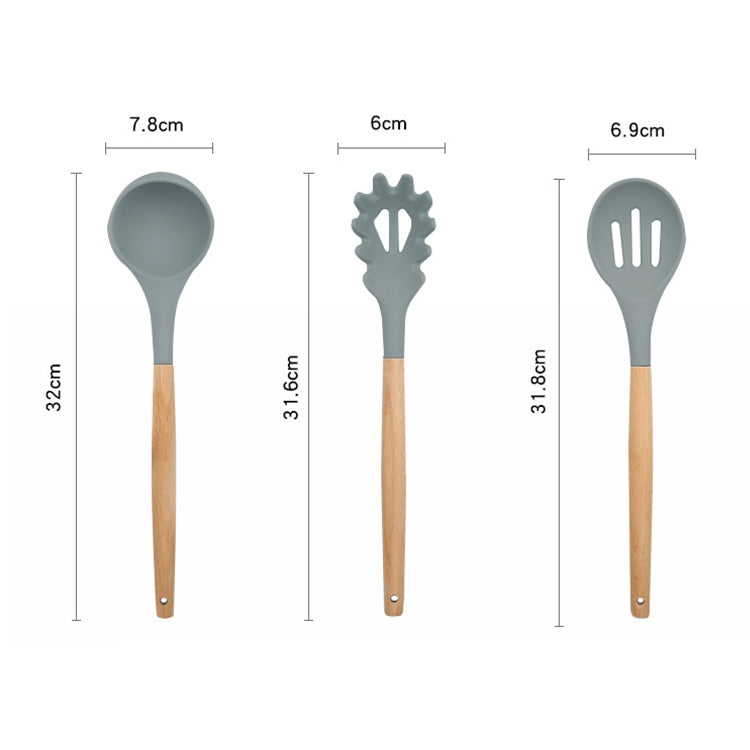 13 in 1 Silicone Wood Handle Heat-resistant Cooking Cutlery Sets Kitchen Tools with Large Container, 13 in 1, with Large Container