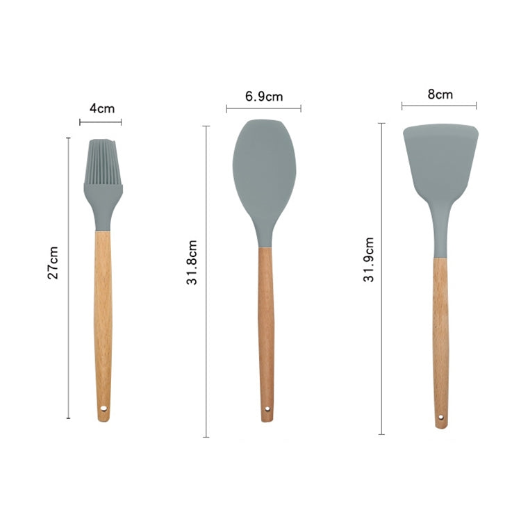 13 in 1 Silicone Wood Handle Heat-resistant Cooking Cutlery Sets Kitchen Tools with Large Container, 13 in 1, with Large Container