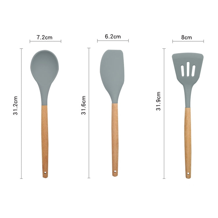 13 in 1 Silicone Wood Handle Heat-resistant Cooking Cutlery Sets Kitchen Tools with Large Container, 13 in 1, with Large Container