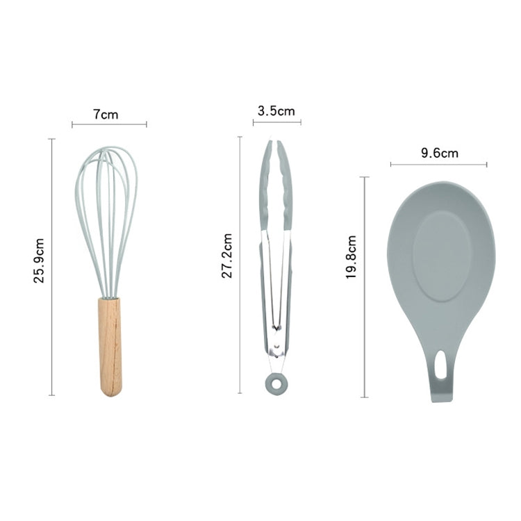 13 in 1 Silicone Wood Handle Heat-resistant Cooking Cutlery Sets Kitchen Tools with Large Container, 13 in 1, with Large Container