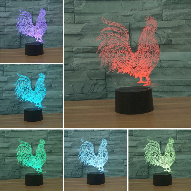 Cock Shape 3D Colorful LED Vision Light Table Lamp, Crack Touch Version, Crack Touch Version